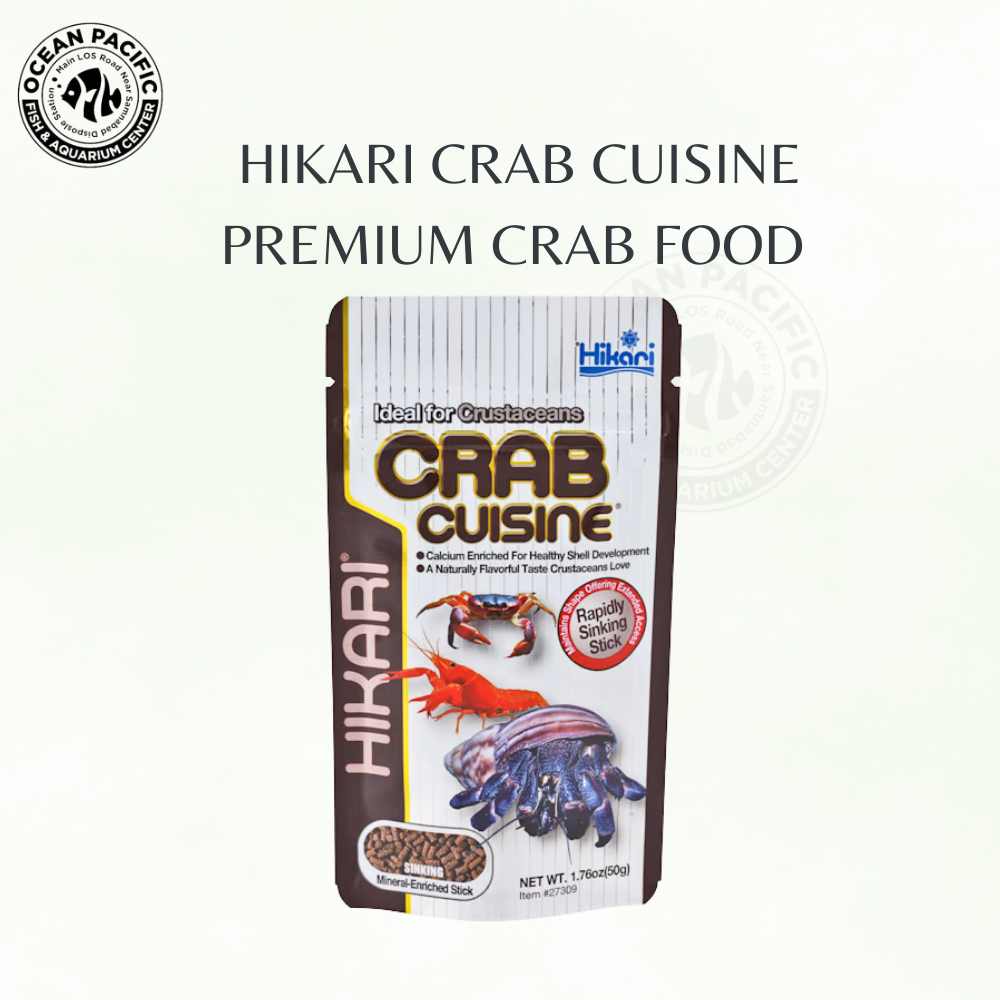 Premium food specially formulated for crabs and other freshwater crustaceans Sinking premium food designed for bottom-feeding behavior Supports healthy growth, strong shells, and vibrant coloration High-quality protein and natural ingredients for overall vitality Balanced vitamins and minerals to support immunity and reduce stress Provides essential nutrients for energy and metabolic health Promotes regular feeding and natural eating behavior Supports digestion and nutrient absorption for healthier crabs Helps maintain clean aquarium water by reducing waste Free from artificial colorants, hormones, and preservatives Easy to feed and highly palatable for crabs Suitable for daily feeding in freshwater aquariums Supports long-term health, disease resistance, and vitality Brand: Hikari | Size: 50g | Sinking Premium Crab Food
